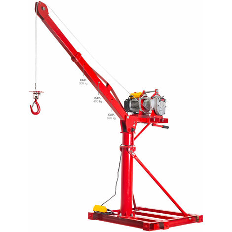 Mw Tools – Grue d'atelier 500kg – Treuil électrique 230V avec télécommande – Rotative 360° pour chantiers – BK500