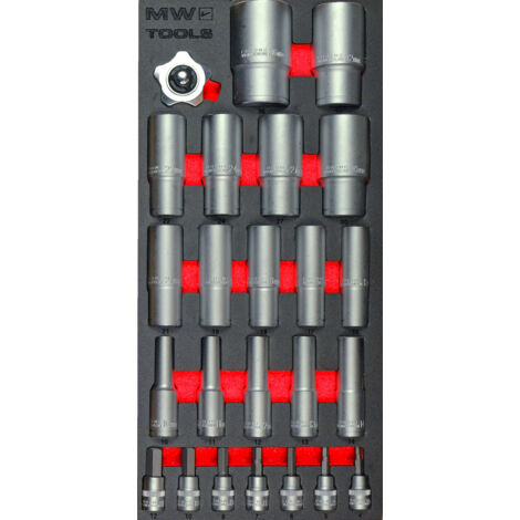 Mw Tools – Jeu de douilles 1/2-3/8 24 pièces – Douilles longues 10-36 mm – Module de servante – MWD1224