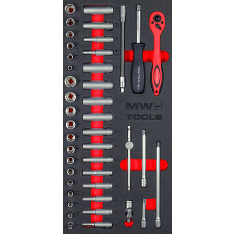 Mw Tools – Jeu de douilles 1/4 4-14 mm 43 pièces – Module de servante – Clé à cliquet et extensions flexibles – MWD1443