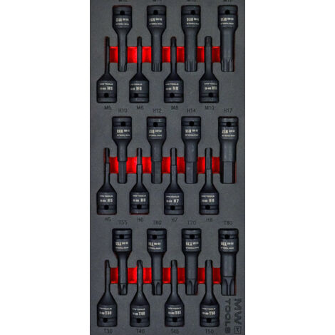 Mw Tools – Jeu d'embouts douilles à chocs 1/2 TORX-HEX-SPLINE 24 pièces – Module de servante – Pour travaux de précision – MWDBI24
