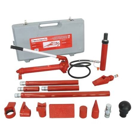 Mw Tools – Kit de débosselage hydraulique 10t – Pompe, cylindre, tuyau, écarteur – Mallette PVC avec roues – CATM10CLIP