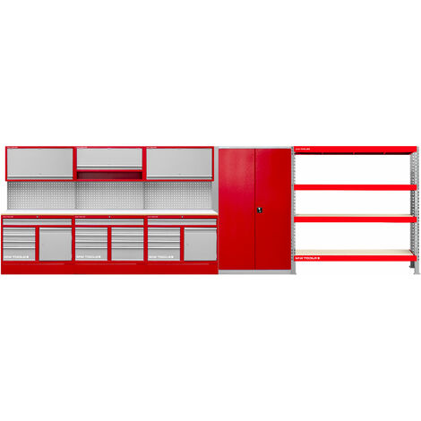 Mw Tools – Mobilier d'atelier 6,4 m armoire rayonnage de stockage 4 étagères 800 kg – Acier soudé – Verrouillage par clé – PRACO3559KS