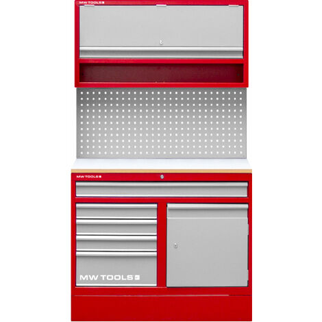 Mw Tools – Mobilier d'atelier modulaire 1,1m – Acier soudé – L 1100 x l 610 x H 1920 mm – Charge 40 kg – Établi avec bande lumineuse 2000 lumens – PRACO51