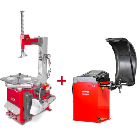 Mw Tools – Pack démonte-pneu 3x400V et équilibreuse de roues 230V – Pour pneus de 10 à 24'' – Affichage numérique à LED – Équilibrage statique et dynamique