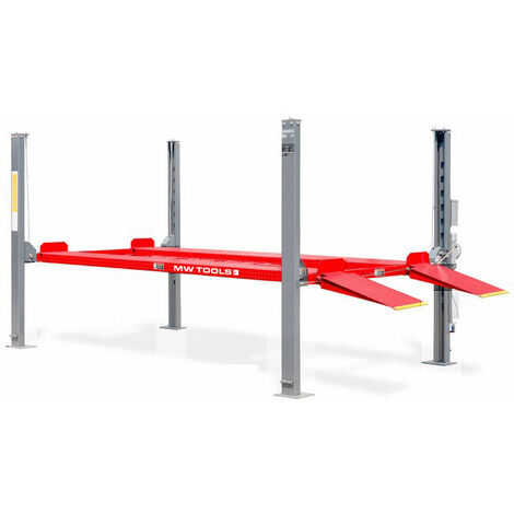 Mw Tools – Pont de stationnement hydraulique 4 colonnes 3,6T – Plaques de roulage 4200mm – Moteur 230V – Pour garages à plafond bas – PKB1004