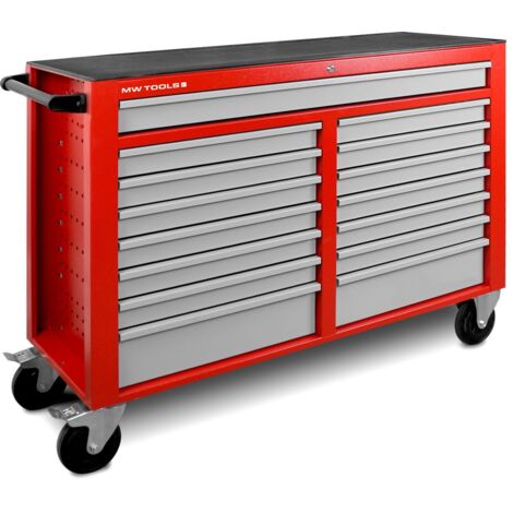 Mw Tools – Servante d'atelier 15 tiroirs XXL 1415 mm – Acier soudé verrouillable – Roues Ø125 mm – Pour rangement professionnel – GW115