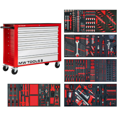 Mw Tools – Servante d'atelier roulante XL 514 outils – 7 tiroirs avec modules en mousse – Dimensions 1135x475x960mm – MWE512G3