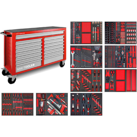 Mw Tools – Servante d'atelier roulante XL 514 outils – Acier chrome vanadium – Dimensions 1450x480x1050mm – Charge maximale 73kg – MWE512G4