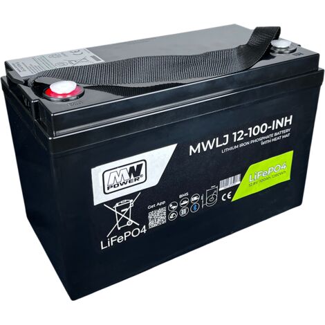 MWLJ 12-100-INH : Batterie LiFePO4 12,8 V/100 Ah INH / Batterie LiFePO4 12,8 V/100 Ah INH - (330 x 172 x 215 mm) Bluetooth…