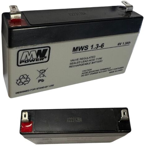 MWS 1.3-6 (angle) : Batterie VRLA AGM 6V/1,3Ah (borne coudée)