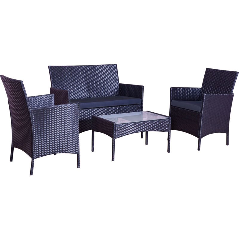 Concept-usine - Mykonos noir/noir : salon de jardin 4 places en résine tressée