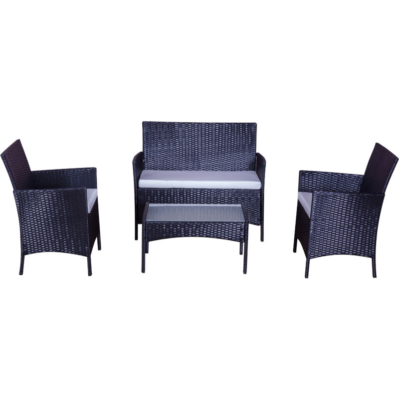 Concept-usine - Mykonos noir/blanc : salon de jardin 4 places en résine tressée