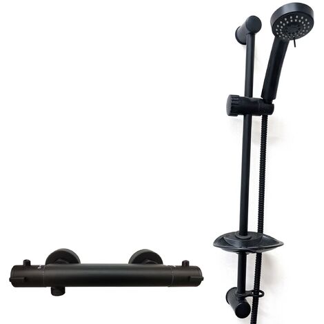 Myra Matt Black Round Thermostatic Bathroom Shower Valve & Slide Rail Kit