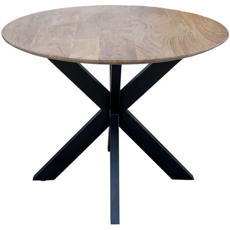 MYRIAM - Table de Repas Ronde Bois et Acier Noir Mat