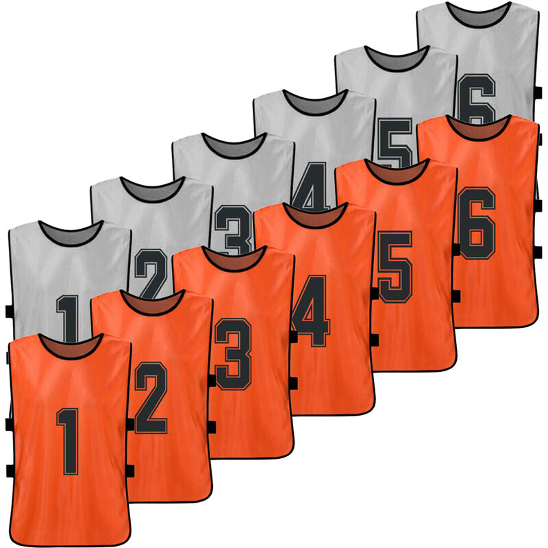 

12 PCS Soccer Pinnies 2 colores Jerseys del equipo de futbol de secado rapido, chaleco deportivo, Gris y naranja, M