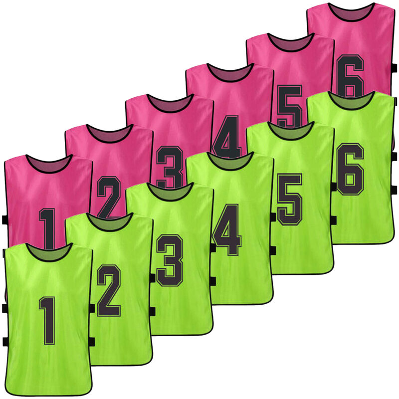 

12 PCS Soccer Pinnies 2 colores Jerseys del equipo de futbol de secado rapido, chaleco deportivo, Verde fluorescente y rosa, S