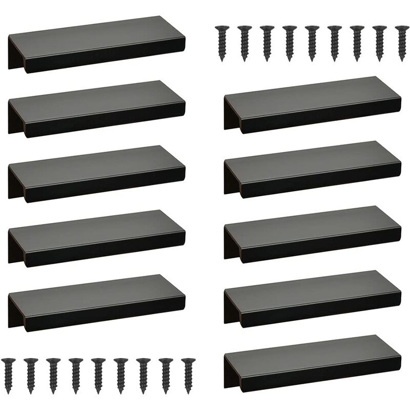 Image of Na 10 maniglie nascoste per mobili, 80 mm, in lega di alluminio, maniglie da cucina, maniglie per cassetti, maniglie per cassetti, colore nero,