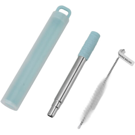 Nachfüllbarer und zusammenklappbarer Edelstahl-Trinkhalm mit Reinigungsbürste, ideal für Reisen und Büro, Blau