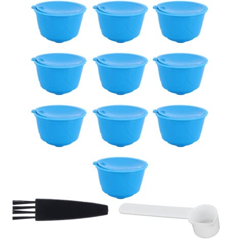 Nachfüllbares Kaffeekapsel-Filterset für die DOLCE GUSTO Maschine (10 blaue Kapseln, 1 Löffel, 1 Bürste)