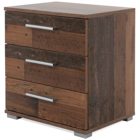 FINORI Nachtkommode Nachtkonsole 3 Schubladen ELORA 3 Old Style Altholz Nb.