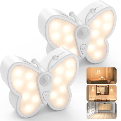 Nachtlicht mit Bewegungssensor, 2 Stück LED Nachtlampe Dimmbar mit 3 Farbmodi, USB Aufladbar Stilllicht Indirekte Beleuchtung für Kinderzimmer, Flur, Treppe, Schlafzimmer, Bad