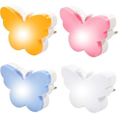 Nachtlicht Steckdose mit Dämmerungssensor & Automatisches Dimmbar, 4 Stück Orientierungslicht LED Nachtlicht Baby Lampe für Kinderzimmer, Treppe, Flur, Küche, Schlafzimmer (Schmetterling) [Energieklas