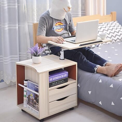 Nachtschränkchen Nachttisch mit Schublade Tisch Abnehmbarer Nachttisch Hubtisch Nachttisch Heim Multifunktions Hubtisch Verstellbarer Drehbarer Nachttisch mit Schubladen Rollen
