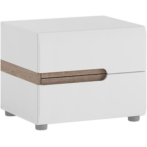 Nachtschrank Nachttisch stehend LEGNICA-129 in weiß Hochglanz mit Trüffel Eiche Nb., B/H/T ca. 50/40,5/42 cm
