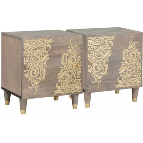 Nachttisch 2 pcs Grau 40 x 33 x 46 cm massives Mangoholz vidaXL