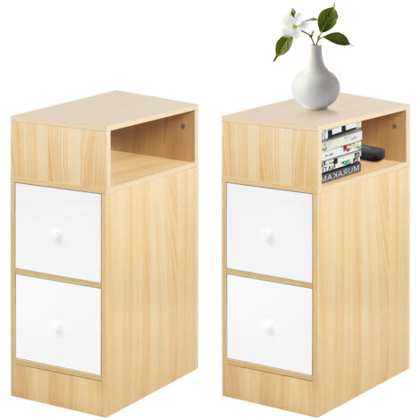Nachttisch 2er Set Beistelltisch 2 Schubladen Griff offenes Fach