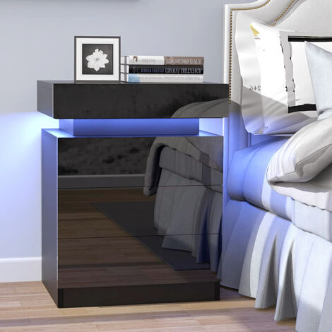 Nachttisch 3 schubladen,Nachtschrank Schwarz Hochglan,45x35x61cm,Nachtkommode LED