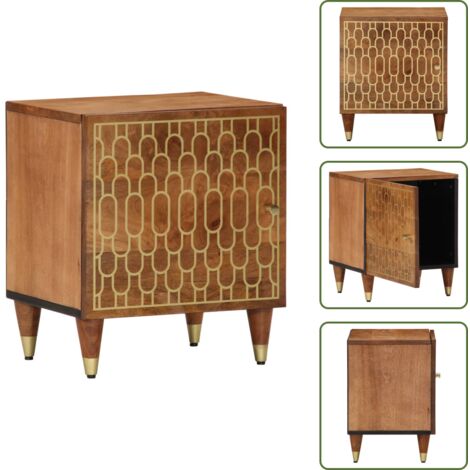 Nachttisch 40x33x46 cm Massivholz Mango - Nachttisch - Mangoholz Tisch - Vintage Nachttisch - Wohnzimmer Dekoration - Handgefertigter Nachttisch