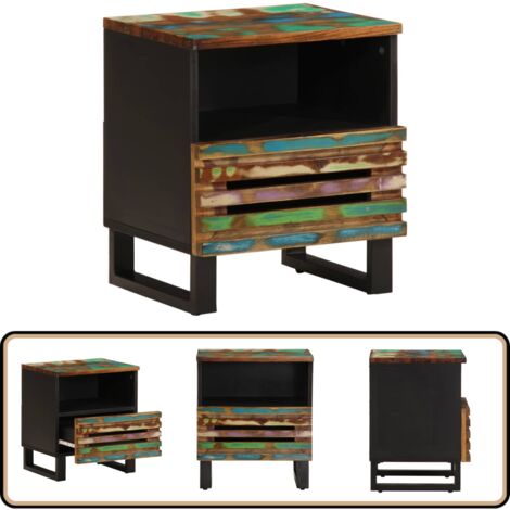 Nachttisch 40x34x46 cm Altholz Massiv - Holz Nachttisch - Altholz Tisch - Vintage Nachttisch - Wohnzimmer Möbel - Schlafzimmerschreibtisch