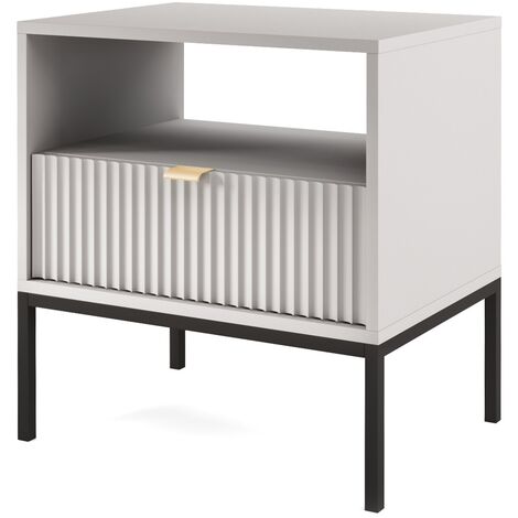 Nachttisch 50 cm Galla - Nachtschrank mit Schubladen - Nachtkommode mit Metallgestell für Polsterbett - geriffelten Fronten & goldene Griffe (Grau + Schwarz)