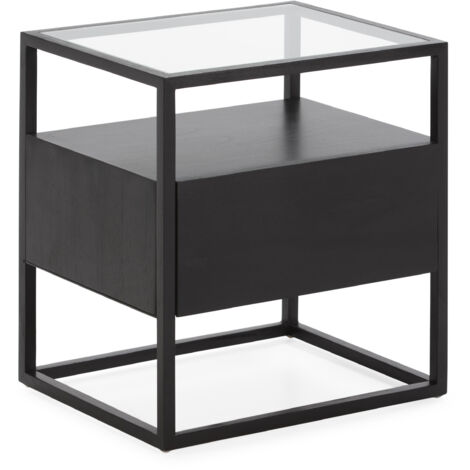 Nachttisch 50X40X55 Glas/Holz Schwarz