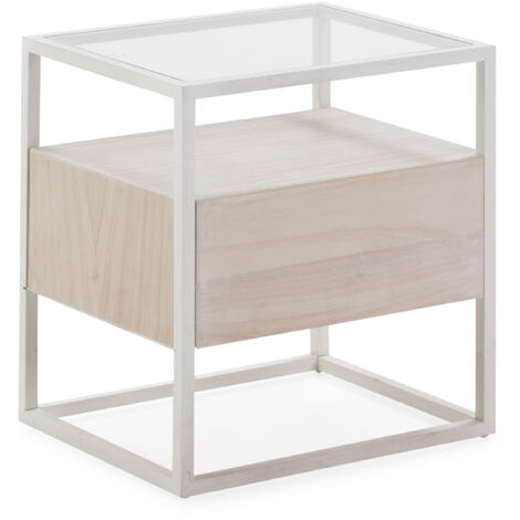 Nachttisch 50X40X55 Glas/Holz Weiß/Weiß gewaschen