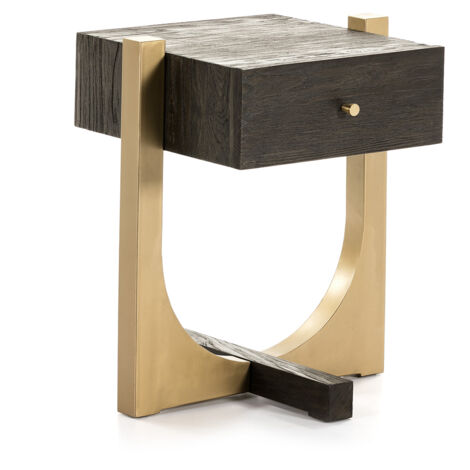 Nachttisch 51X45X61 Dunkelbraunes Holz/goldenes Metall