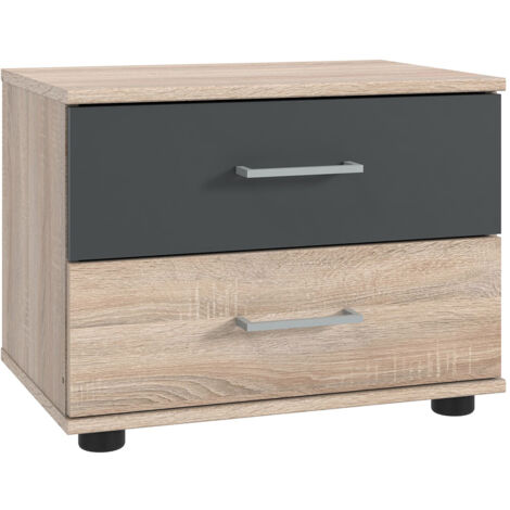 Nachttisch 52 cm breit modern in Eiche sägerau mit graphit TREVISO-43