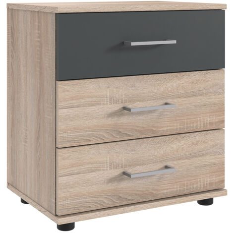Nachttisch 52 cm breit modern in Eiche sägerau mit graphit TREVISO-43