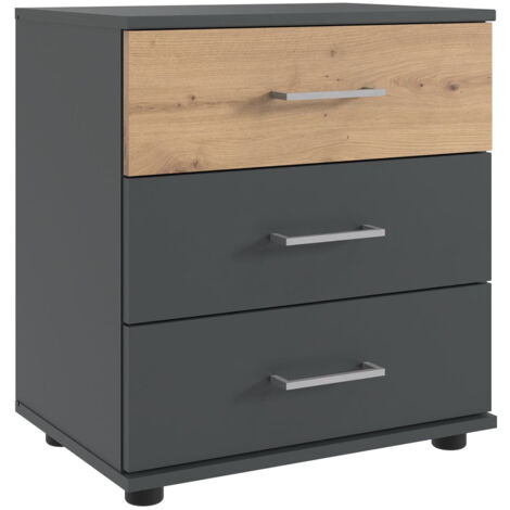 Nachttisch 52 cm breit modern in graphit mit Eiche TREVISO-43