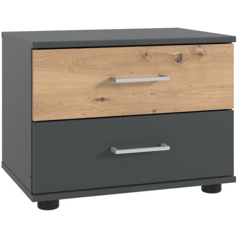Nachttisch 52 cm breit modern in graphit mit  Eiche TREVISO-43
