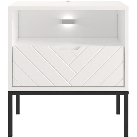 Nachttisch 53 cm breit modern in weiß matt mit gefräster Front ANGERA-140