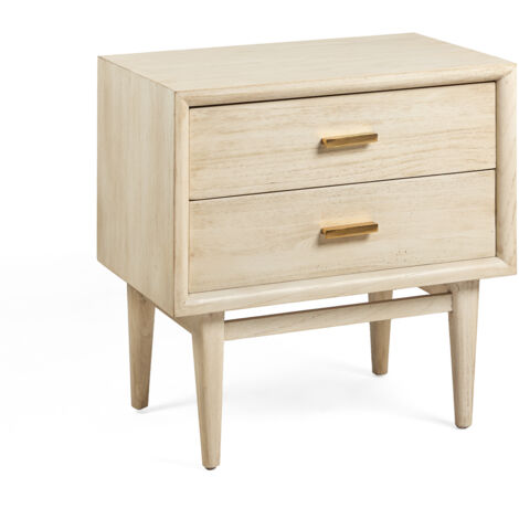 Nachttisch 60X40X60 Verschleiertes weißes Holz/goldenes Metall