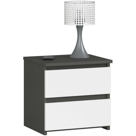 Nachttisch AKORD CL2 in der Farbe Graphitgrau mit 2 Schubladen Front Weiß B40 x H40 x T35 cm