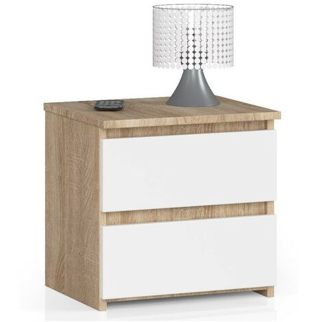 Nachttisch AKORD CL2 in der Farbe Sonoma-Eiche mit 2 Schubladen Front Weiß B40 x H40 x T35 cm