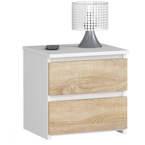 Nachttisch AKORD CL2 in der Farbe Weiß mit 2 Schubladen Front Sonoma-Eiche B40 x H40 x T35 cm