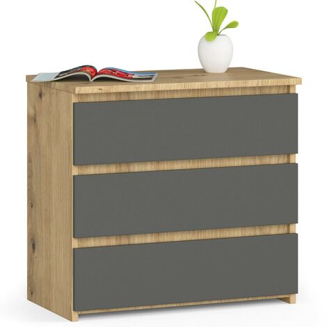 Nachttisch AKORD CL3 in der Farbe Eiche Artisan mit 3 Schubladen Front Graphitgrau B60 x H57 x T35 cm