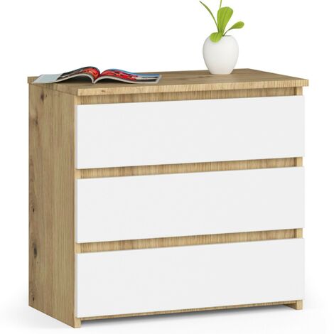 Nachttisch AKORD CL3 in der Farbe Eiche Artisan mit 3 Schubladen Front Weiß B60 x H57 x T35 cm