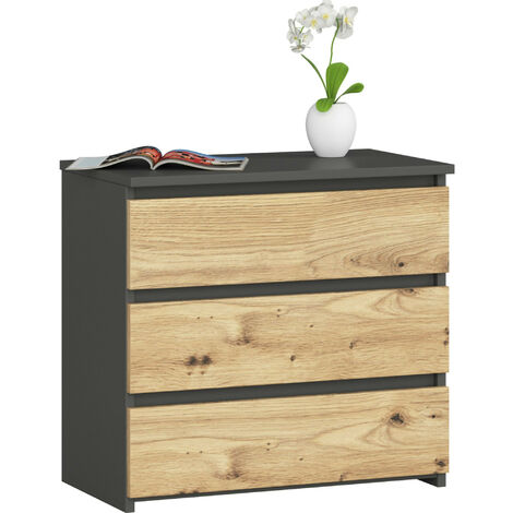 Nachttisch AKORD CL3 in der Farbe Graphitgrau mit 3 Schubladen Front Eiche Artisan B60 x H57 x T35 cm