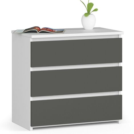 Nachttisch AKORD CL3 in der Farbe Weiß mit 3 Schubladen Front Graphitgrau B60 x H57 x T35 cm